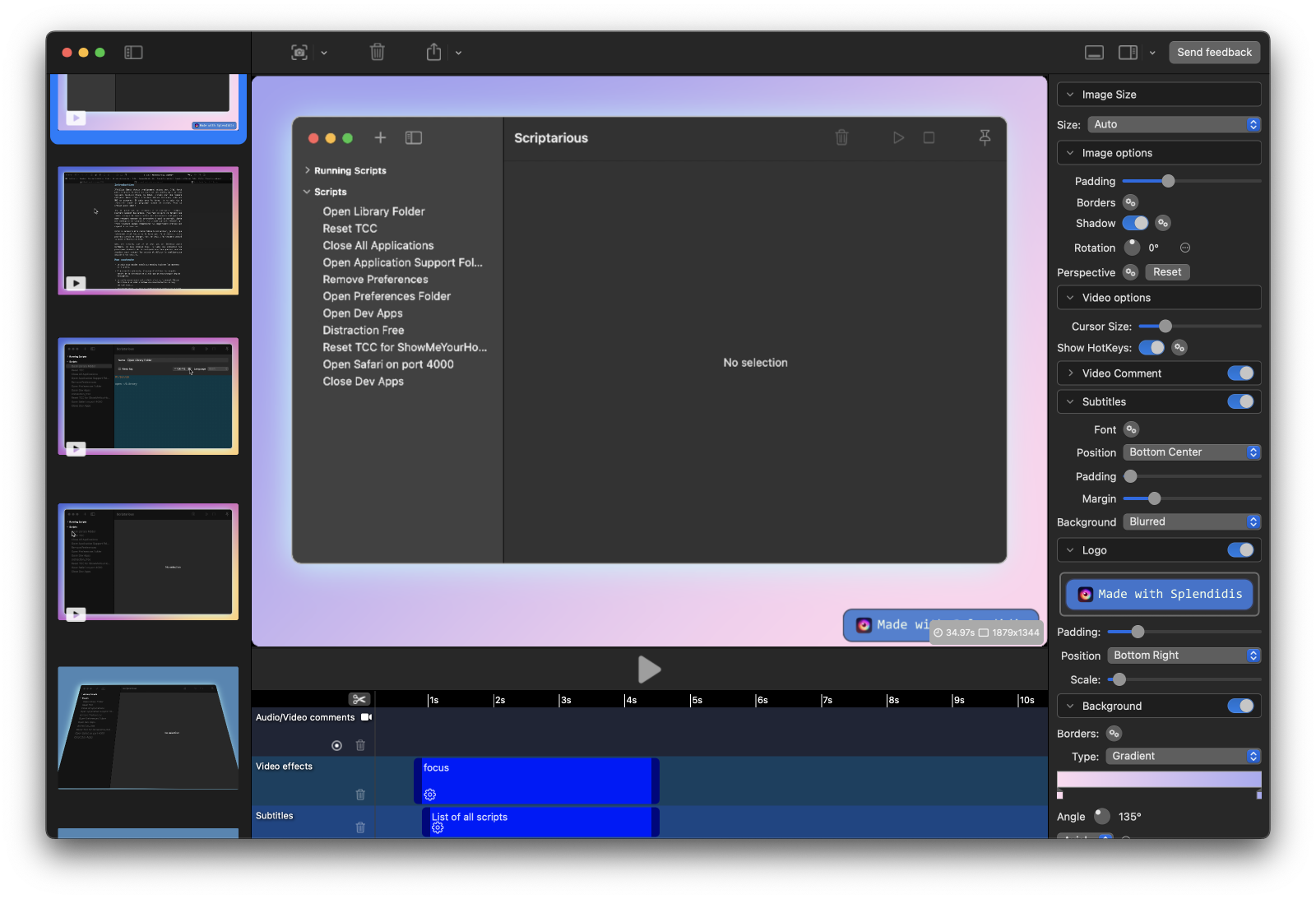 Splendidis main window editing a screenshot with a colorful background